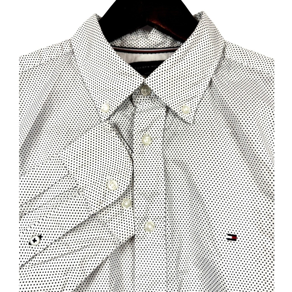 Tommy Hilfiger Mens White Navy Micro Dot Button Down Shirt Long Sleeve XL
